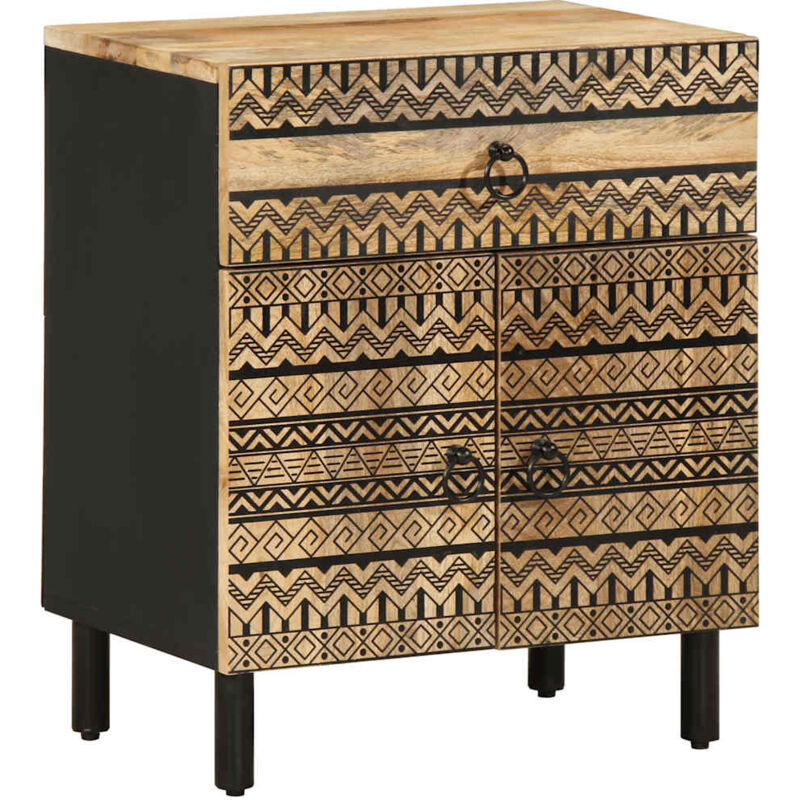 Table de chevet Table d'appoint Table de nuit noir 50x33x60 cm bois de manguier massif brut CFW84838