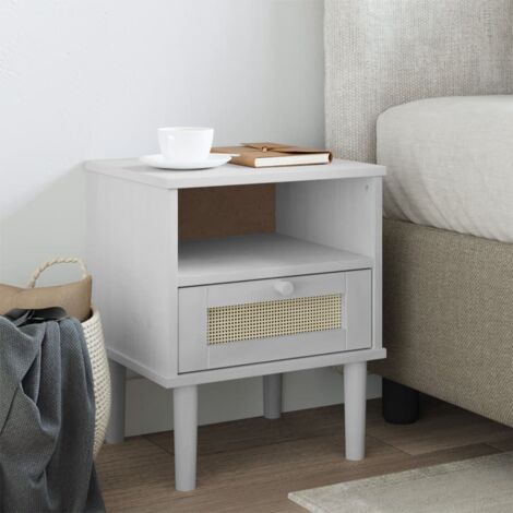 Table de chevet  Table d'appoint  Table de nuit SENJA aspect de rotin blanc bois de pin massif CVW16568