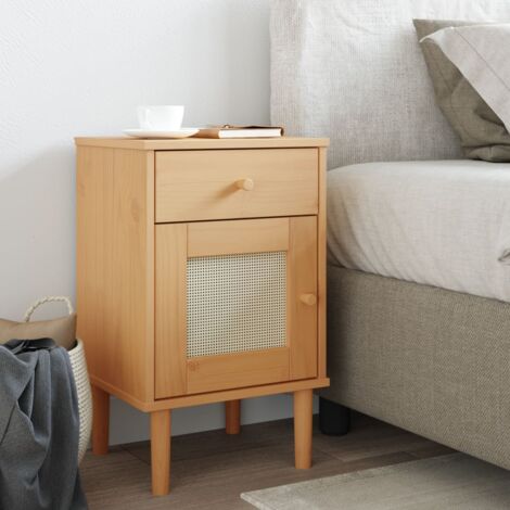 Table de chevet  Table d'appoint  Table de nuit SENJA aspect de rotin marron bois de pin massif CVW84311