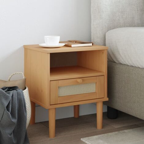 Table de chevet  Table d'appoint  Table de nuit SENJA aspect de rotin marron bois de pin massif CVW84913