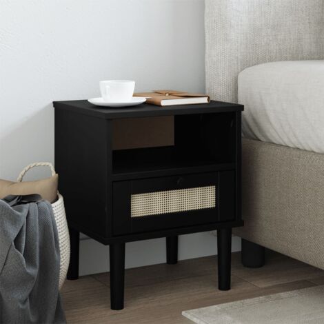 Table de chevet  Table d'appoint  Table de nuit SENJA aspect de rotin noir bois de pin massif CVW25497