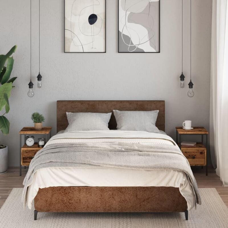 Lot de 2 Tables de chevet, Tables d'appoint, Tables de nuit vieux bois 34x36x50 cm bois d'ingénierie FR641484 design in