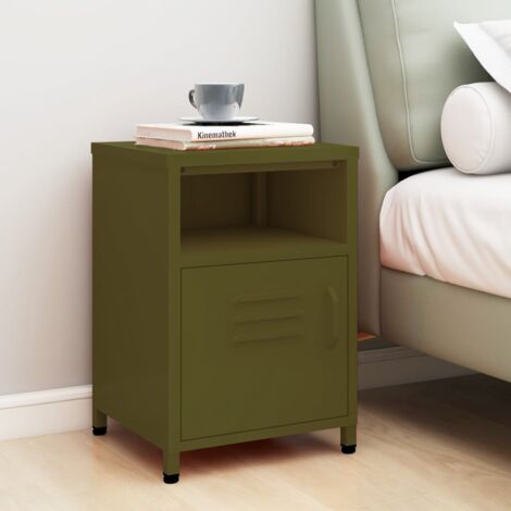 Table de chevet, Table d'appoint, Table de nuit Vert olive 35x35x51 cm Acier DESIGN IN
