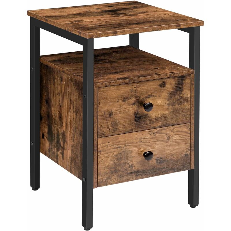Hoobro - Table de Chevet, Table de Nuit 2 tiroirs, 40 x 40 x 61 cm, Table d'Appoint, Style Industriel, Chambre, Facile à Monter EBF43BZ01G2