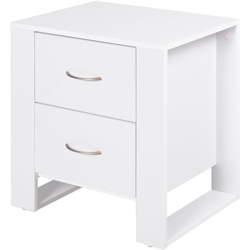 Table de Chevet Table de Nuit 2 Tiroirs Design Contemporain Dim. 48L x 39l x 54H cm Panneaux de Particules Blanc