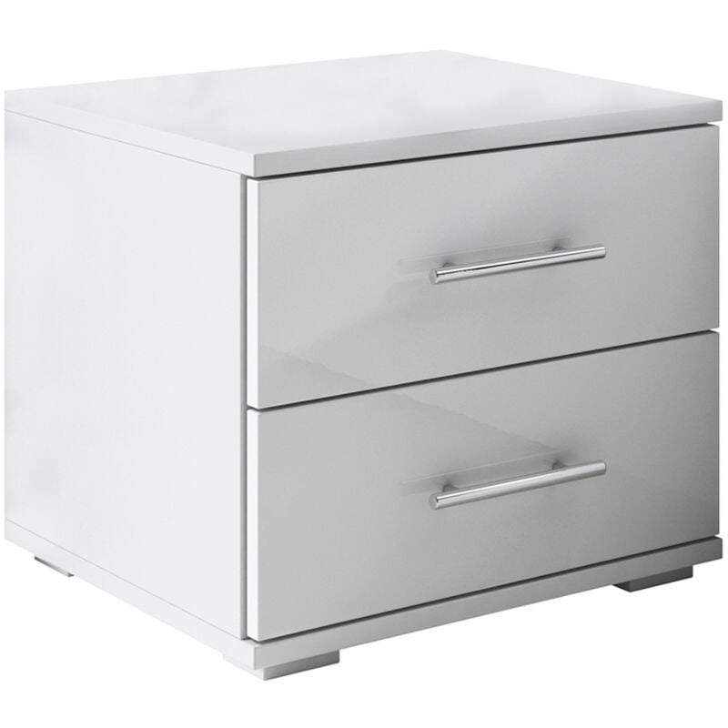 Table de chevet Table de Nuit 2 tiroirs Poignées en aluminium 40x35x40cm Modèle Beatriz Blanc finition brillante
