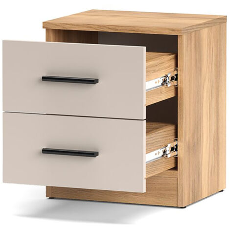 Table de chevet Table de nuit à 2 tiroirs coloris Beige/chêne Mauvella - Longueur 39,6 x Hauteur 43 x Profondeur 33,5 cm
