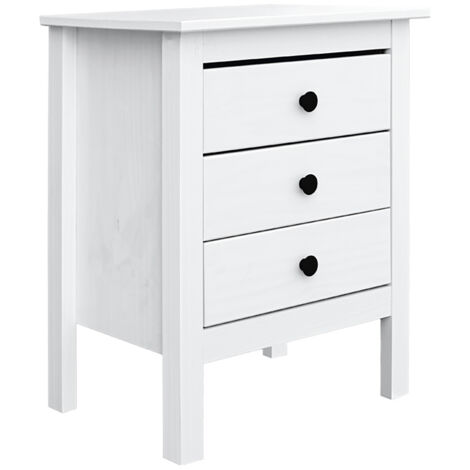 Table de chevet Table de nuit à 3 tiroirs en bois massif Coloris blanc - Longueur 48 x Hauteur 60 x Profondeur 36 cm