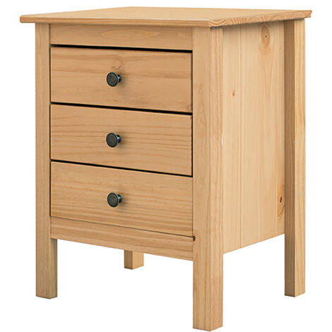 Table de chevet Table de nuit à 3 tiroirs en bois massif Coloris Chêne miel - Longueur 48 x Hauteur 60 x Profondeur 36 cm