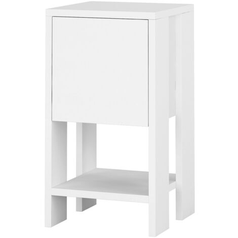 Table de chevet, table de nuit avec 1 porte abattante coloris Blanc - longueur 30 x profondeur 30 x hauteur 55 cm