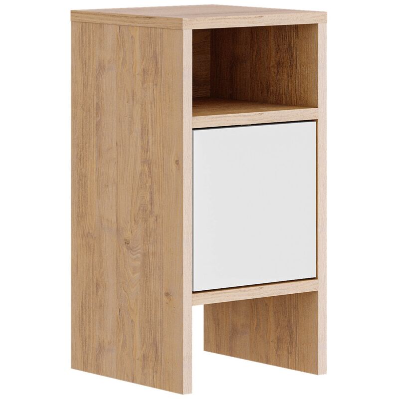 Table de chevet, table de nuit avec 1 porte coloris chêne cambrian, blanc -longueur 30 x profondeur 30 x hauteur 59 cm