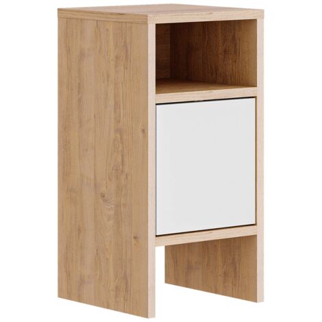 Table de chevet, table de nuit avec 1 porte coloris chêne cambrian, blanc -longueur 30 x profondeur 30 x hauteur 59 cm
