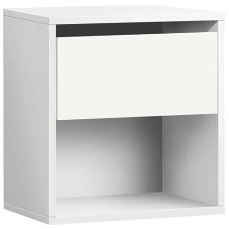 Table de chevet Table de nuit avec 1 tiroir sans poignée et étagère ouverte coloris blanc - Longueur 40 x Hauteur 42 x Profondeur 28 cm