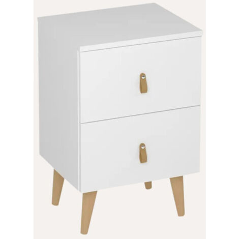 Table de chevet, table de nuit avec 2 tiroirs coloris blanc - Hauteur 61 x Longueur 40 x profondeur 34 cm