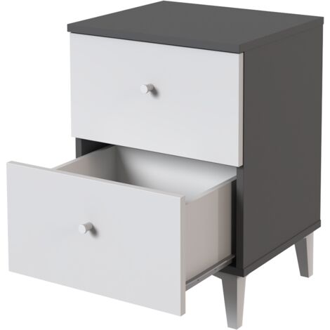 Table de chevet, table de nuit avec 2 tiroirs coloris gris, blanc  - Hauteur 56 x Longueur 40 x profondeur 35 cm