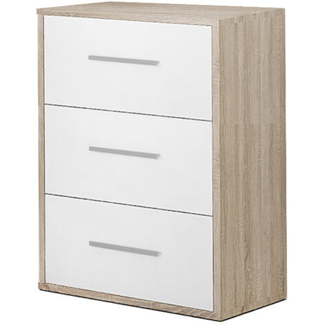 Table de chevet table de nuit avec 3 tiroirs coloris Blanc/cambrian - Longueur 40 x Hauteur 61 x Profondeur 28 cm