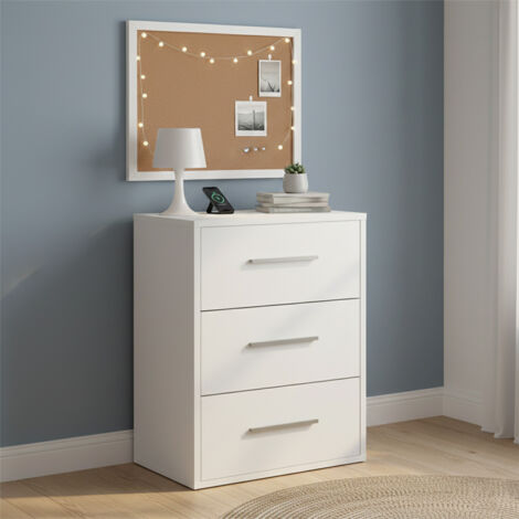Table de chevet table de nuit avec 3 tiroirs coloris Blanc - Longueur 40 x Hauteur 61 x Profondeur 28 cm