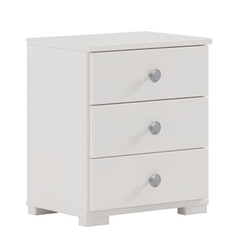 Table de chevet, table de nuit avec 3 tiroirs en pin massif coloris Blanc - Longueur 50,7 x Hauteur 43,6 x Profondeur 31,5 cm