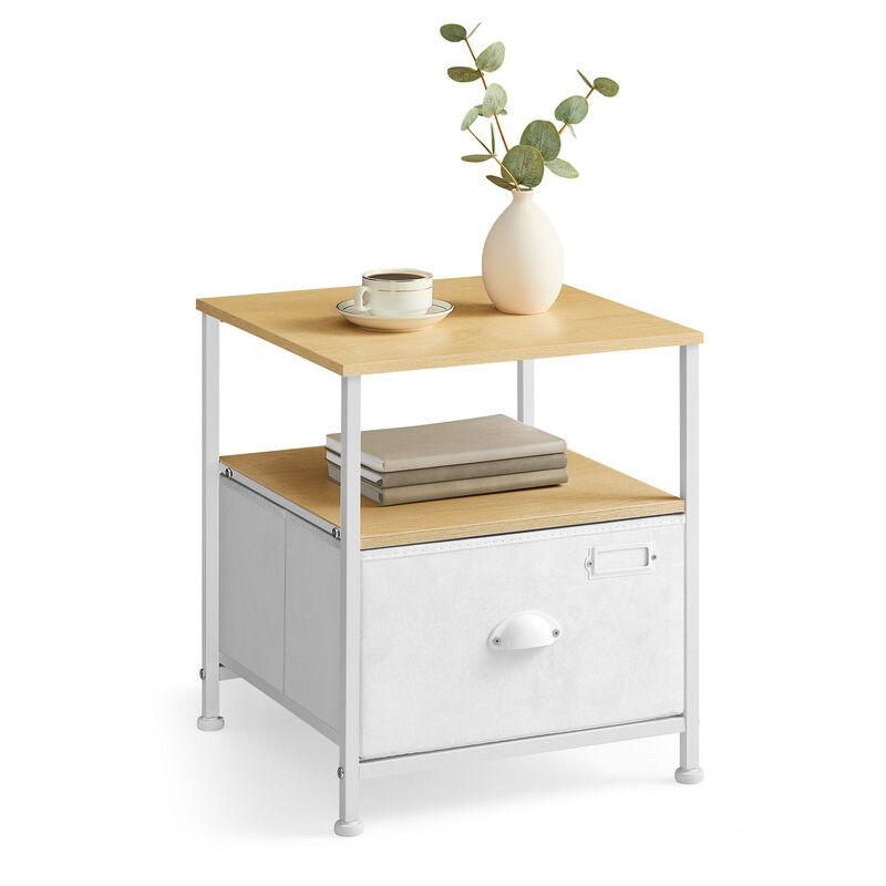 Songmics - Table de Chevet, Table de Nuit avec Rangement, Table d'Appoint à Tiroir en Tissu, avec 2 Étagères, Style Moderne, pour Salon, Chambre,