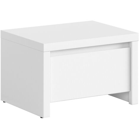Table de chevet Table de nuit avec tiroir, coloris Blanc/Blanc Mat - Longueur 51 x Profondeur 40,5 x Hauteur 33,5 cm