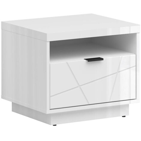 Table de chevet Table de nuit avec tiroir, coloris Blanc brillant/Blanc haute brillance - Longueur 50 x Profondeur 42,5 x Hauteur 42,5 cm