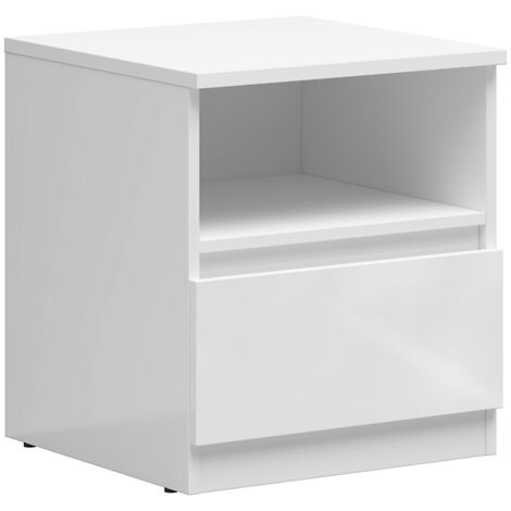 Table de chevet Table de nuit avec tiroir, coloris Blanc brillant - Longueur 45 x Profondeur 45 x Hauteur 50 cm