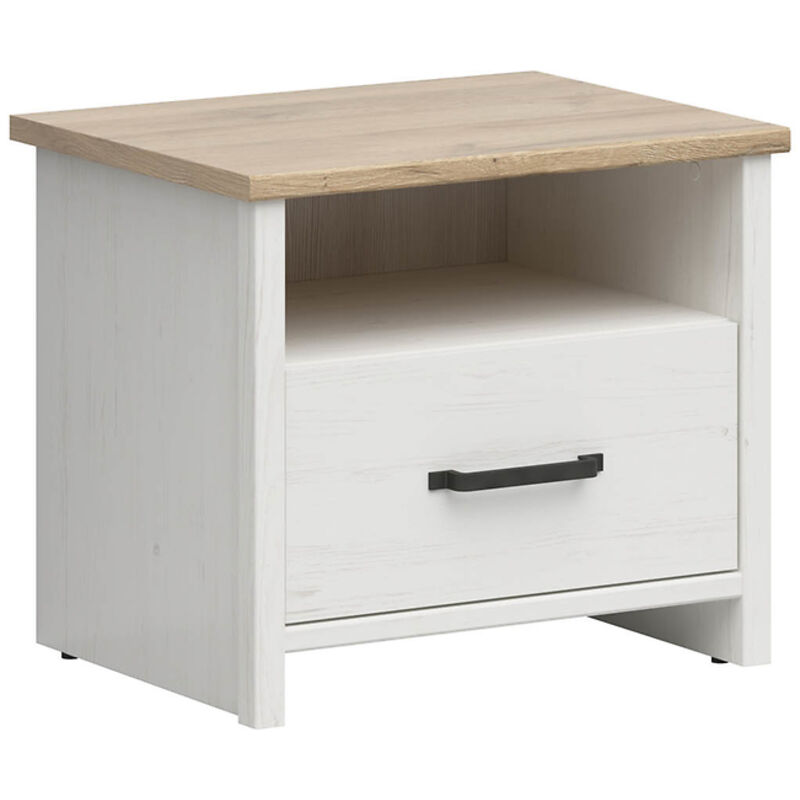 Table de chevet Table de nuit avec tiroir , coloris Blanc pin andersen/Ch&ecirc;ne clair - Longueur 55 x Profondeur 42,5 x Hauteur 47,5 cm