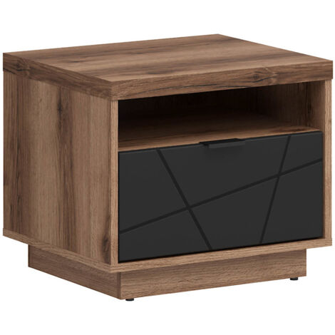 Table de chevet Table de nuit avec tiroir,coloris Chêne delano / Noir mat - Longueur 50 x Profondeur 42,5 x Hauteur 42,5 cm