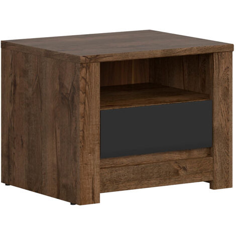 Table de chevet table de nuit avec tiroir,coloris Chêne foncé/Noir mat - Longueur 54,5 x Profondeur 45,5 x Hauteur 43,5cm