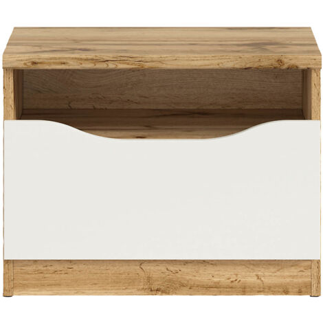 Table de chevet table de nuit avec tiroir,coloris Chêne wotan/Blanc brillant - Longueur 50 x Profondeur 39,5 x Hauteur 38,5cm