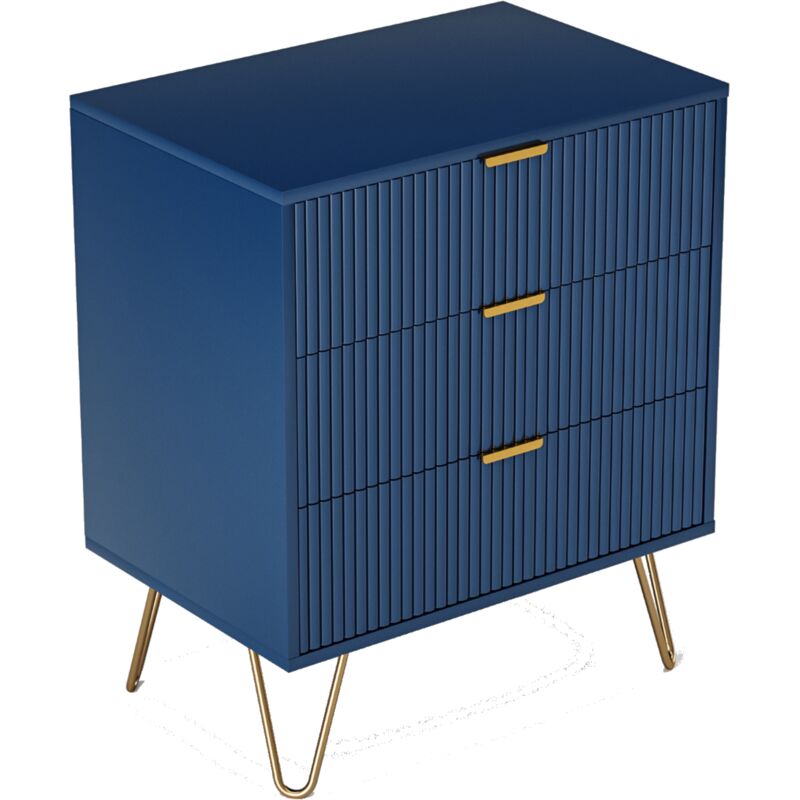 Table de Chevet, Table de Nuit Chambre Adulte, 60 x 40 x 70 cm, 3 Tiroirs, Bout de Canapé, Table d'Appoint, Salon, Bureau bleu