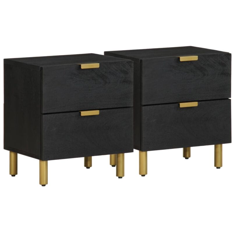 Tables de chevet 2 pcs noir 40x33x46 cm bois de manguier solide - Vidaxl