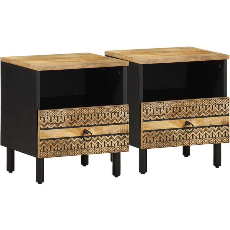 Tables de chevet 2pcs noir 40x33x46cm bois manguier massif brut Vidaxl