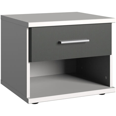 Table de chevet, table de nuit coloris Blanc, rechampis graphite - Longueur 46 x Hauteur 38 x Profondeur 40 cm -PEGANE-