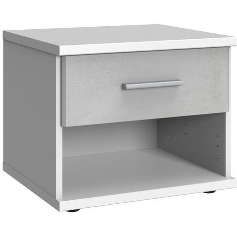 Table de chevet, table de nuit coloris Blanc, rechampis teinte béton gris clair - Longueur 46 x Hauteur 38 x Profondeur 40 cm -PEGANE-