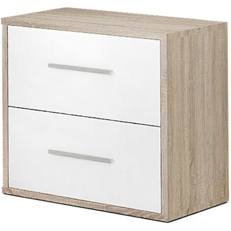 Table de chevet Table de nuit coloris Cambrian/Blanc avec 2 tiroirs - Longueur 40 x Hauteur 42 x Profondeur 28 cm