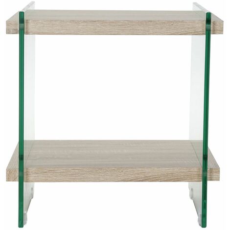 Table de chevet / table de nuit coloris naturel en MDF et verre trempé - Longueur 50 x profondeur 50 x hauteur 49 cm -PEGANE-