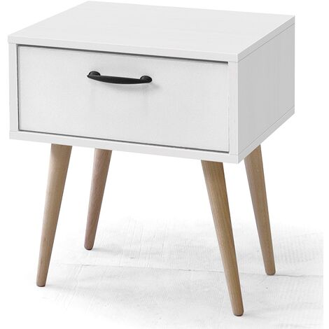 Table de chevet, table de nuit en bois avec 1 tiroir coloris blanc - longueur 43 x profondeur 35 x hauteur 50 cm -PEGANE-