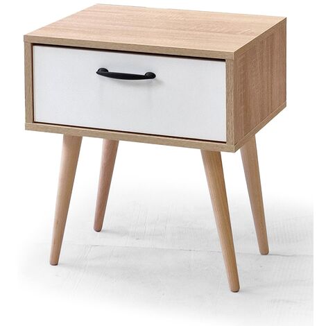 Table de chevet, table de nuit en bois avec 1 tiroir coloris chêne cambrian - longueur 43 x profondeur 35 x hauteur 50 cm -PEGANE-