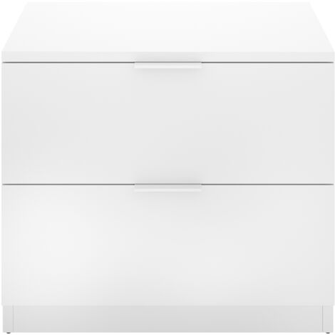 Table de chevet, table de nuit en bois avec 2 tiroirs coloris blanc - Longueur 50 x Profondeur 34 x Hauteur 46 cm