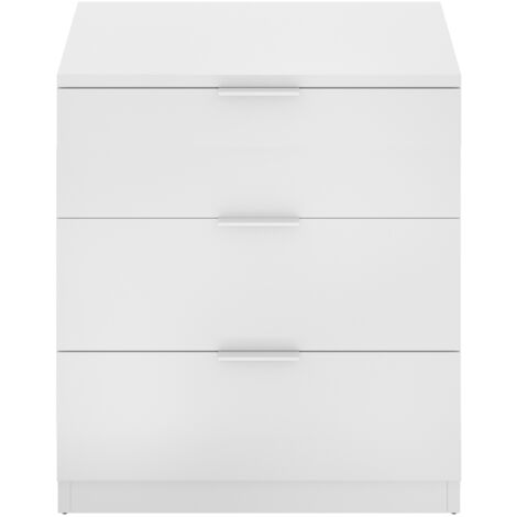 Table de chevet, table de nuit en bois avec 3 tiroirs coloris blanc - Longueur 50 x Profondeur 34 x Hauteur 58 cm