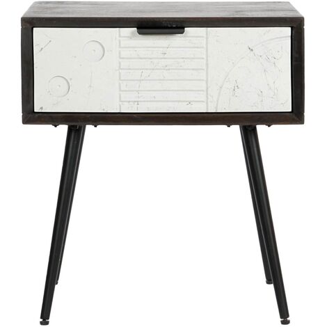 Table de chevet, table de nuit en bois de manguier coloris blanc et métal wengué - Longueur 45 x Profondeur 38 x hauteur 50 cm -PEGANE-