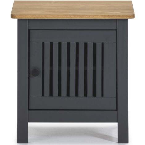 Table de chevet, table de nuit en bois de pin massif décor ciré gris anthracite - Longueur 46 x Profondeur 35 x Hauteur 49.5 cm -PEGANE-