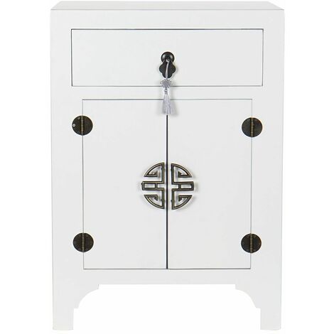 Table de chevet / table de nuit en bois d'épicéa et MDF coloris blanc - Longueur 45 x profondeur 34 x hauteur 66 cm -PEGANE-