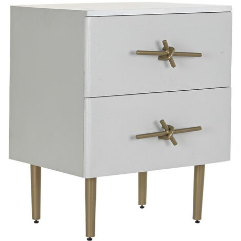 Table de chevet / table de nuit en bois et fer coloris blanc - Longueur 52 x Profondeur 42 x Hauteur 65 cm -PEGANE-