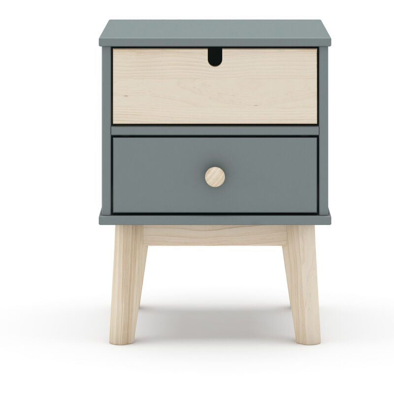 Table de chevet, table de nuit en pin ciré et mdf coloris vert kaki, blanc - Longueur 40 x Profondeur 35 x Hauteur 52 cm Pegane