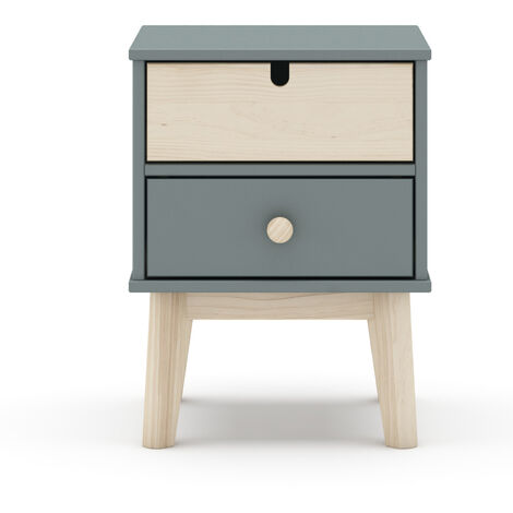 Table de chevet, table de nuit en pin ciré et MDF coloris vert kaki, blanc - Longueur 40 x Profondeur 35 x Hauteur 52 cm -PEGANE-