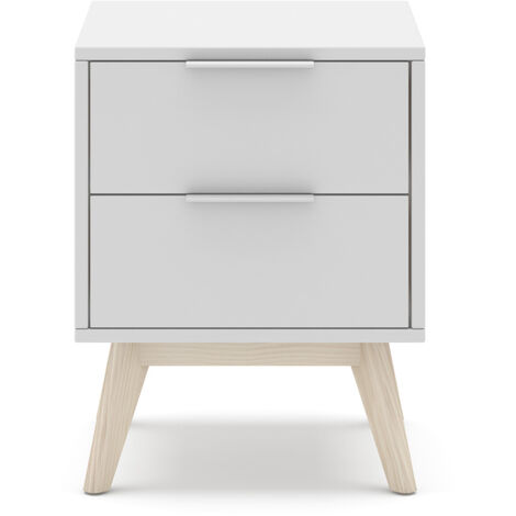 Table de chevet, table de nuit en pin et MDF coloris blanc - Longueur 40 x Profondeur 35 x Hauteur 53 cm -PEGANE-