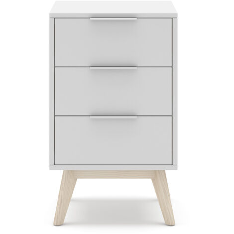 Table de chevet, table de nuit en pin et MDF coloris blanc - Longueur 40 x Profondeur 35 x Hauteur 65,50 cm -PEGANE-