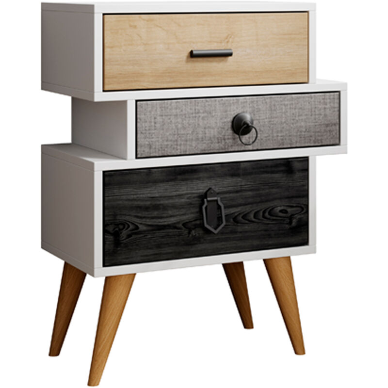 Design Ameublement - Table de chevet Table de Nuit Meuble de Chevet 3 Tiroirs Table d'Appoint Chambre à Coucher Structure Blanc Tiroirs en